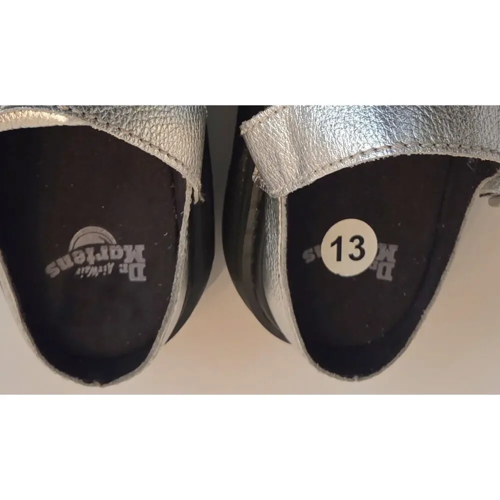 Dr. Martens Laketen Silver Metallic Tumble Leather Slingback Mules Size 13 Mens
